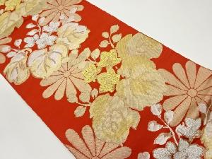 モール菊に草花模様織出し袋帯